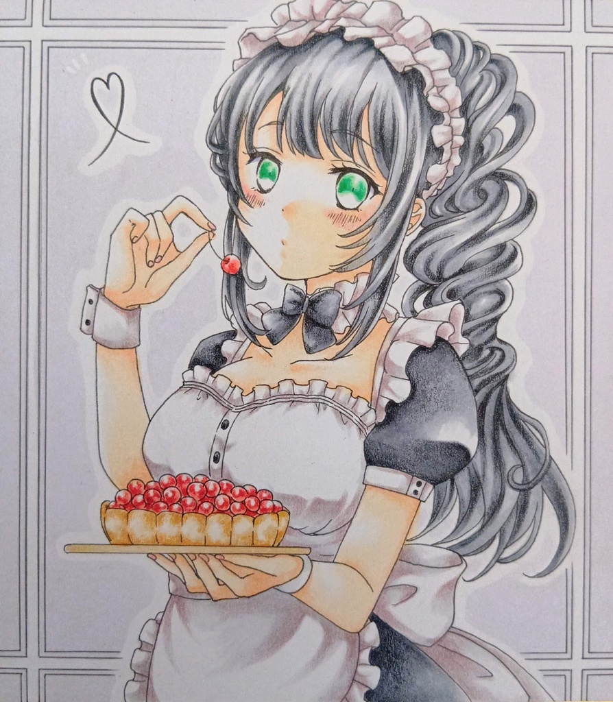 ミニ色紙イラスト　オリジナル　メイドさん㉖