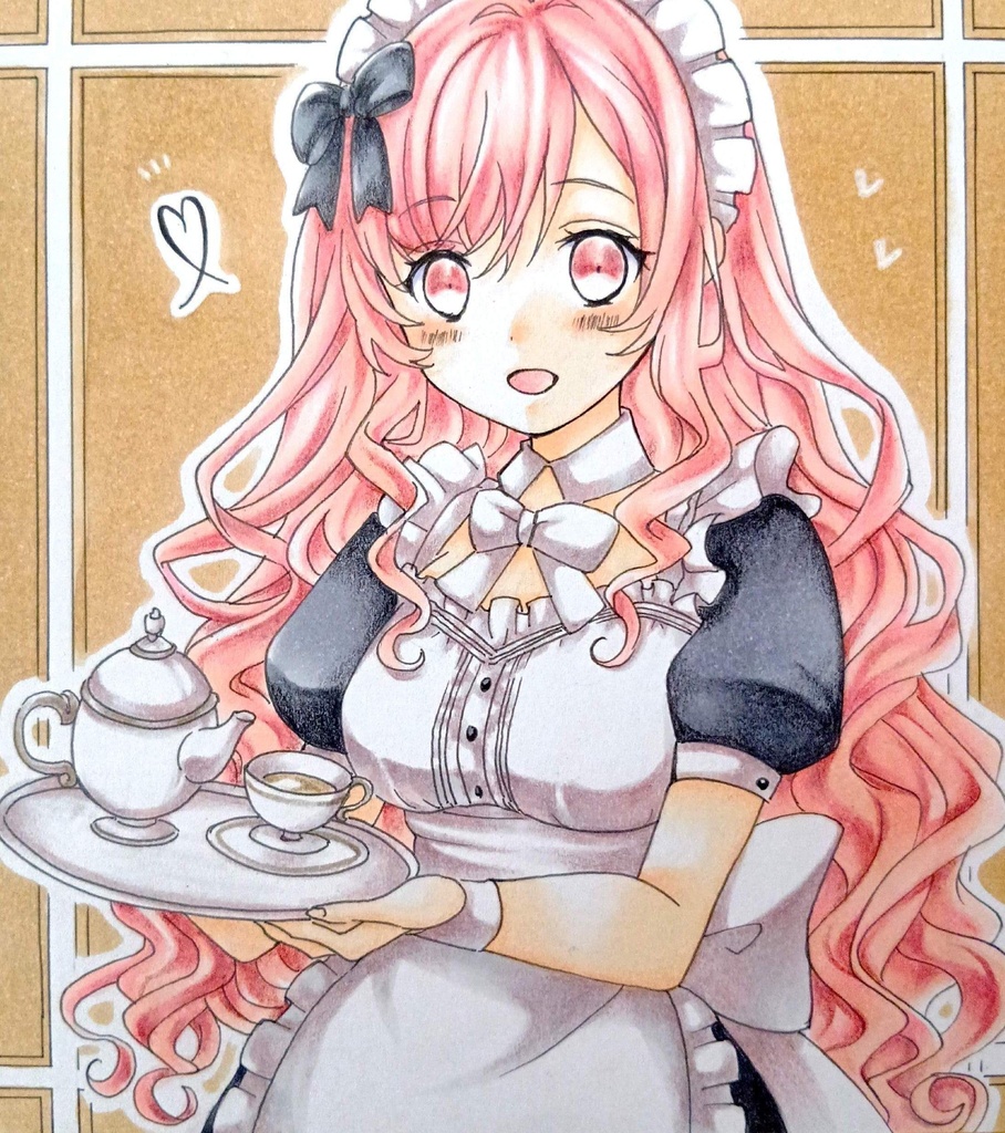 ミニ色紙イラスト　オリジナル　メイドさん㉘