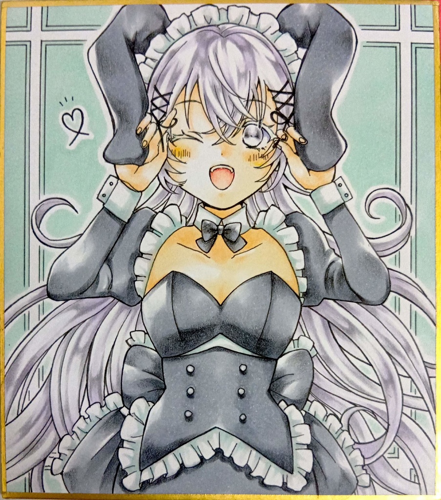 ミニ色紙イラスト　オリジナル　メイドさん㉙