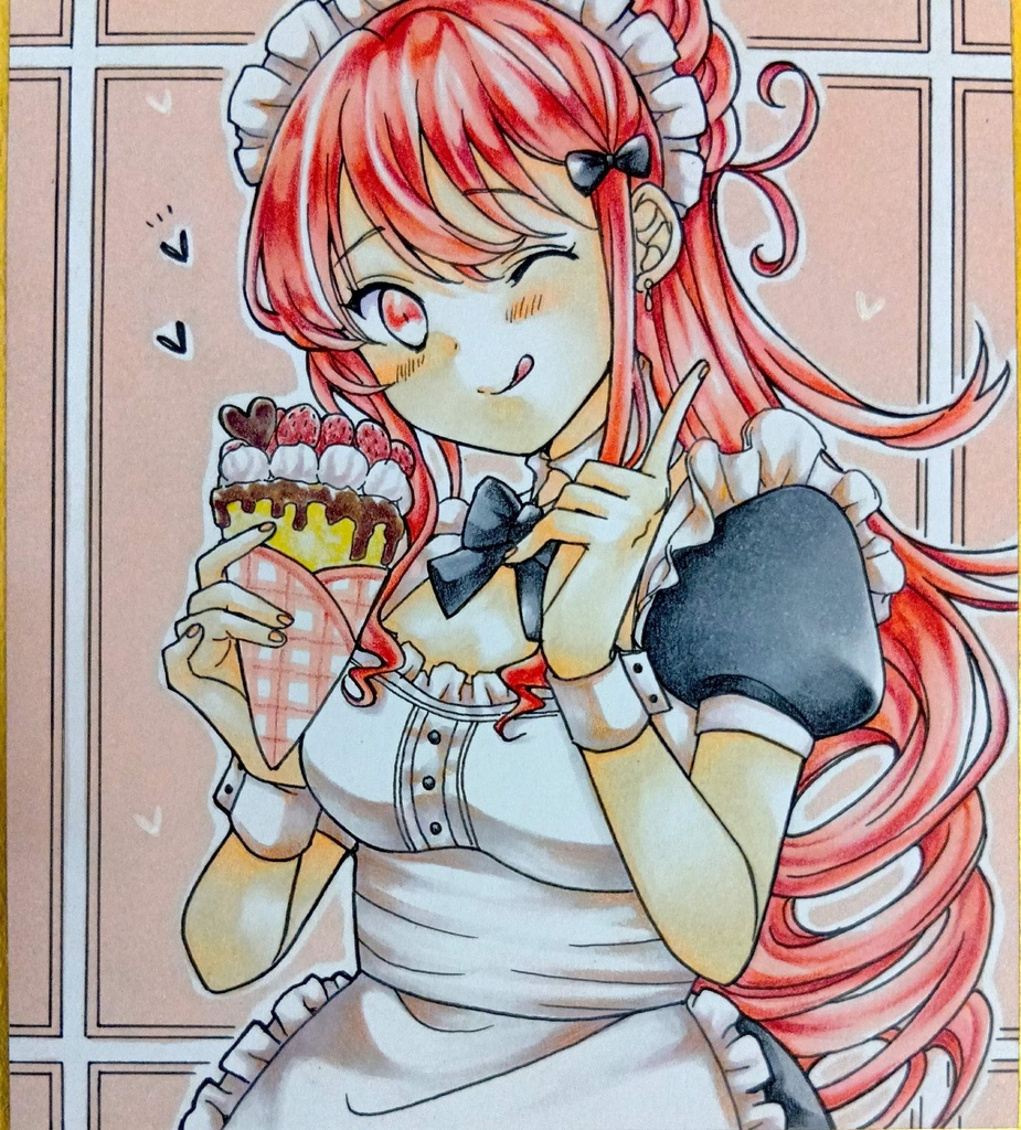 ミニ色紙イラスト　オリジナル　メイドさん㉚