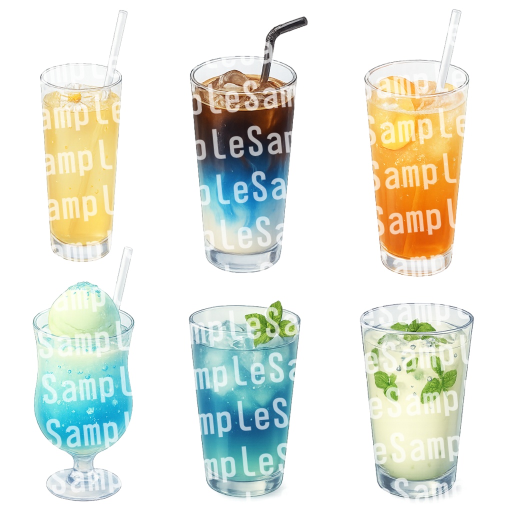 【透過済 PNG素材】夏のかわいい飲み物 30枚