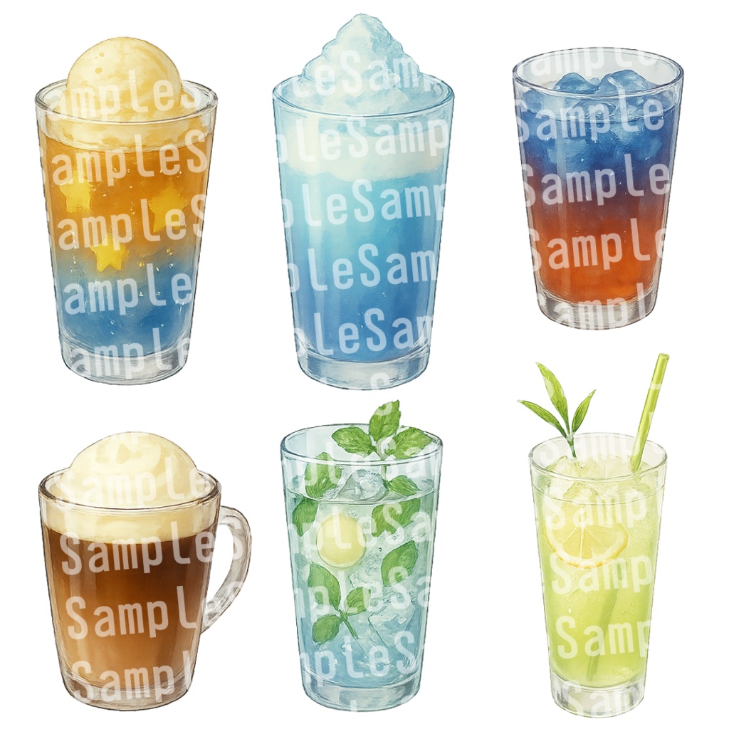 【透過済 PNG素材】夏のかわいい飲み物 30枚