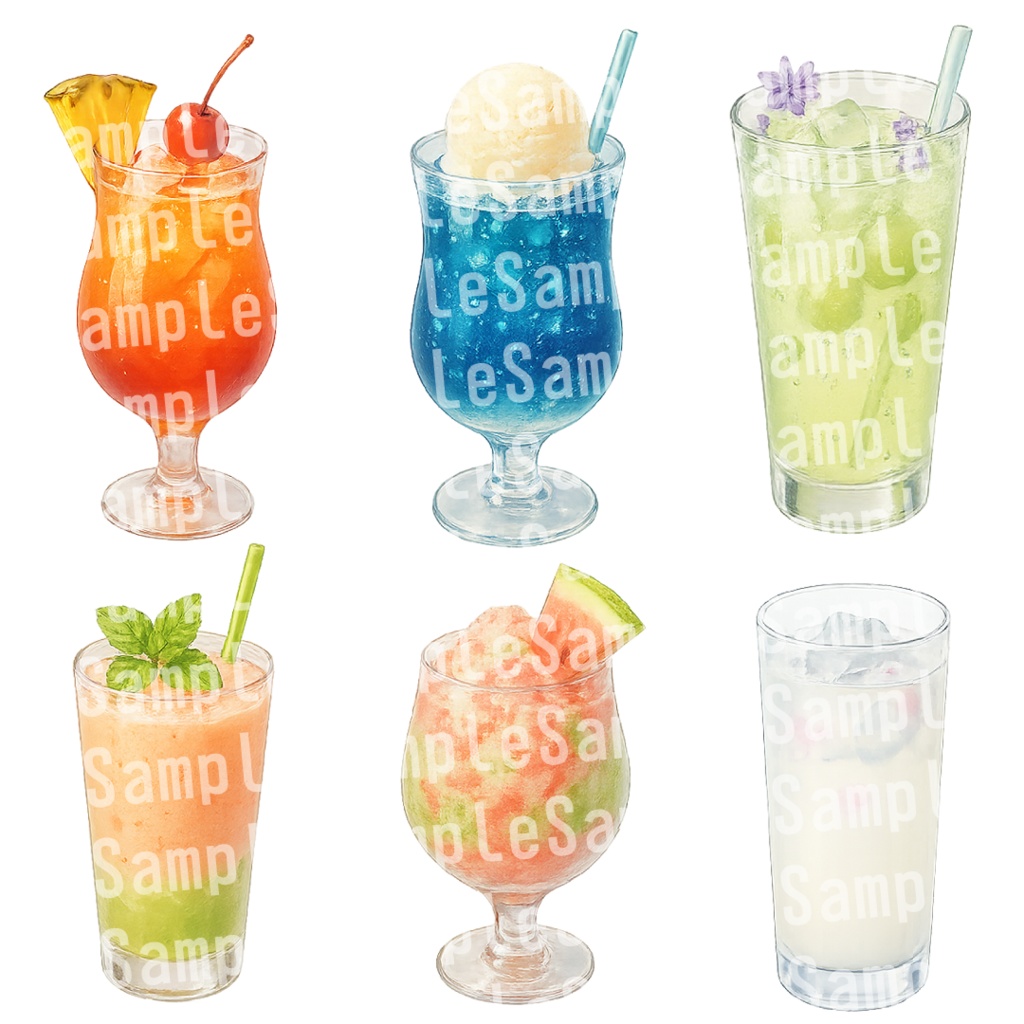 【透過済 PNG素材】夏のかわいい飲み物 30枚