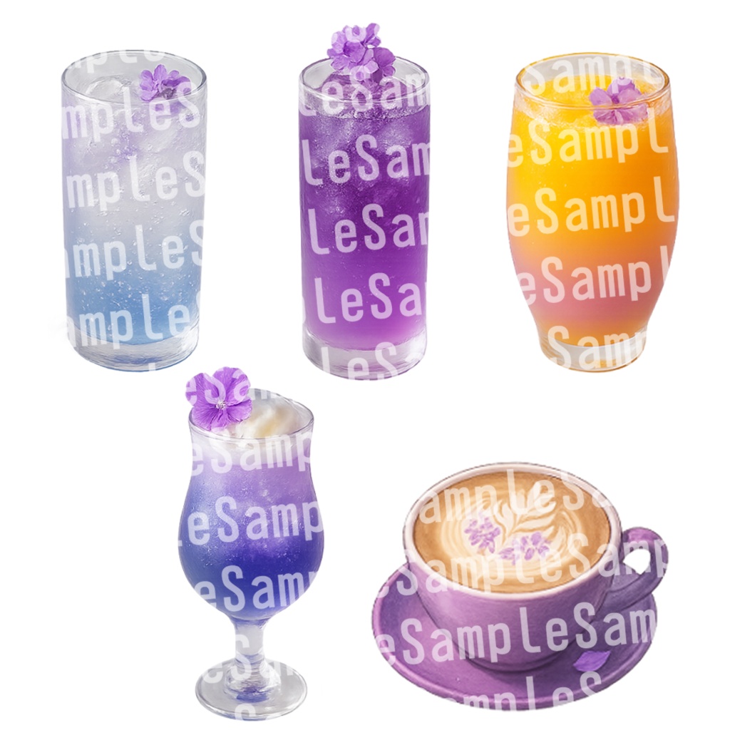 【透過済 PNG素材】紫の花のかわいいスイーツ&ドリンク