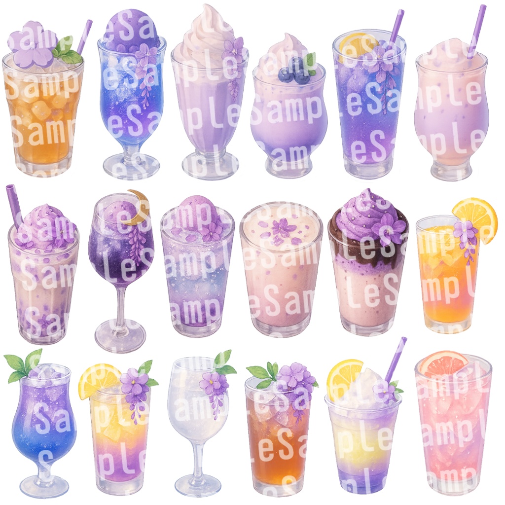 【透過済 PNG素材】紫の花のかわいいスイーツ&ドリンク