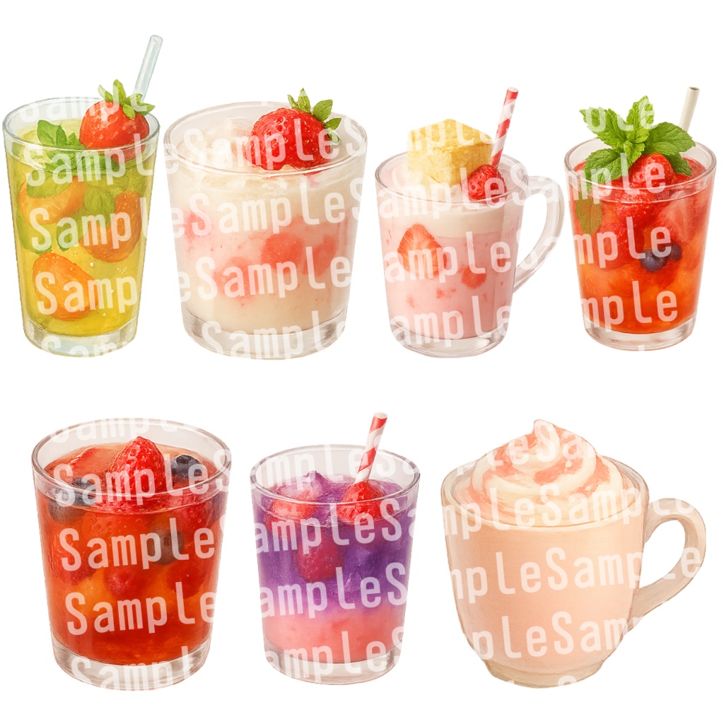 無料配布有【透過済 PNG素材】苺のかわいいスイーツ&ドリンク