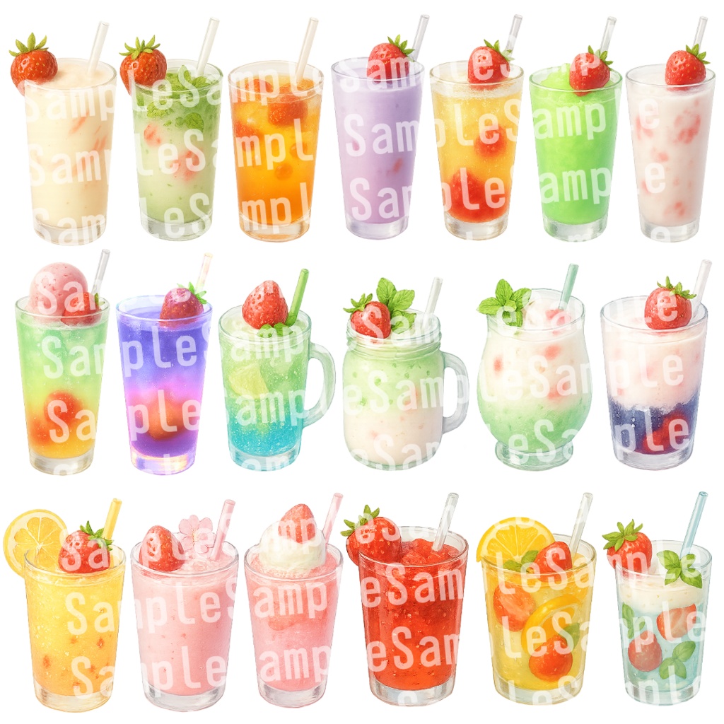 無料配布有【透過済 PNG素材】苺のかわいいスイーツ&ドリンク