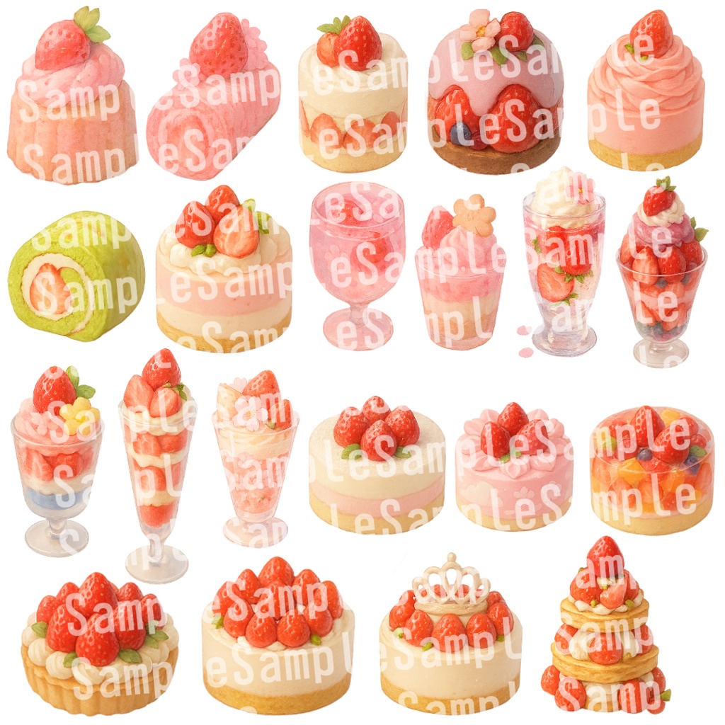 無料配布有【透過済 PNG素材】苺のかわいいスイーツ&ドリンク