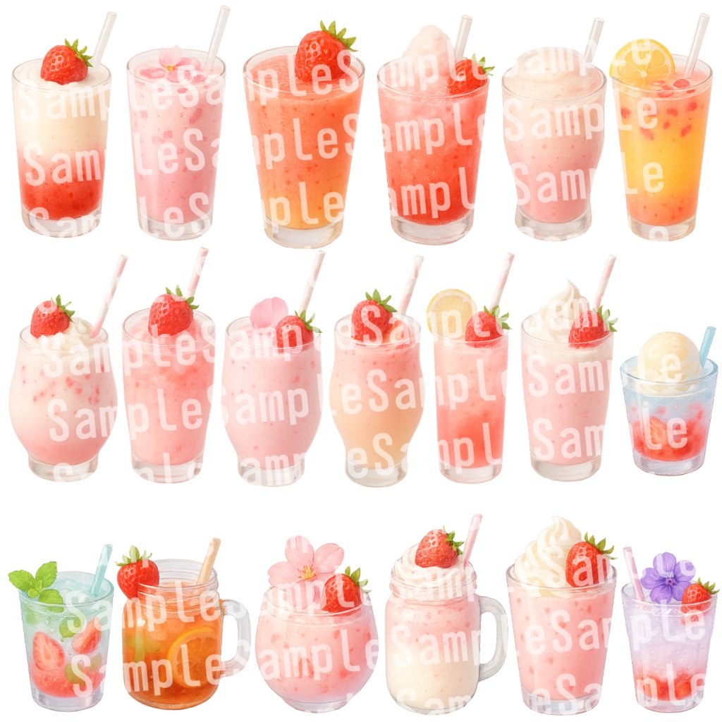 無料配布有【透過済 PNG素材】苺のかわいいスイーツ&ドリンク