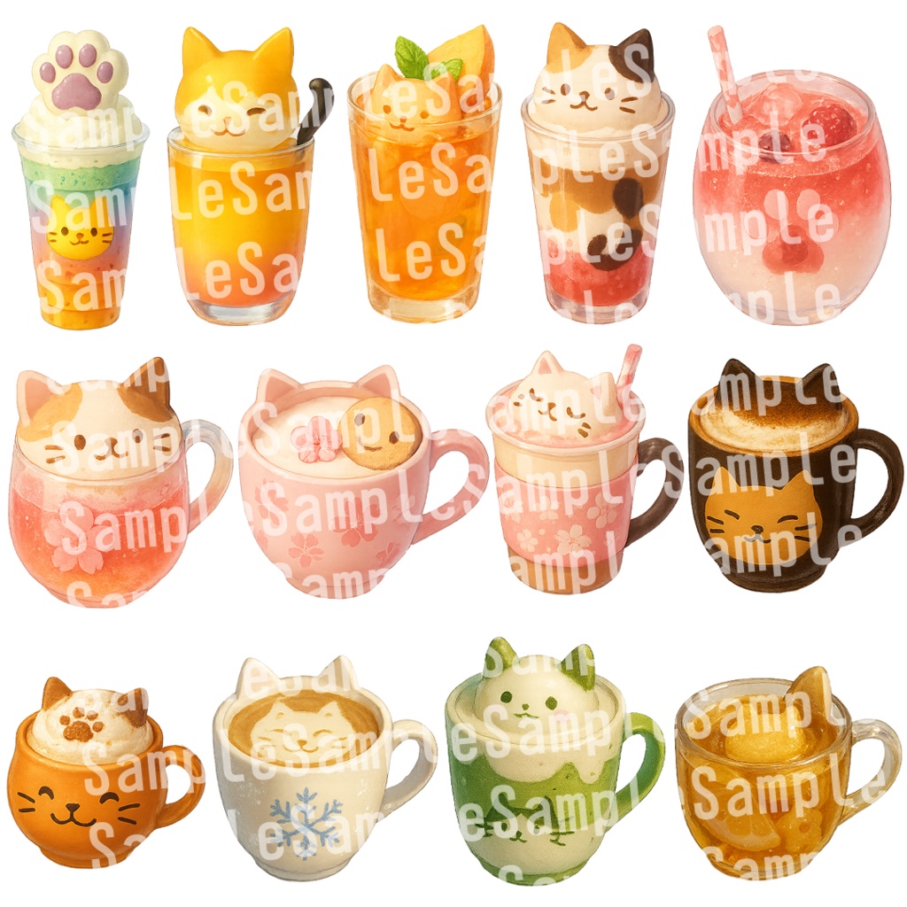 【透過済 PNG素材】猫のかわいいドリンク おまけ付き🐾