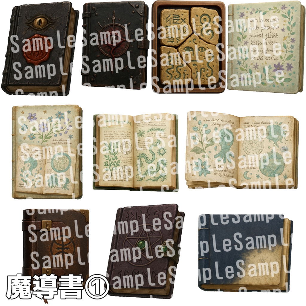 【透過済 PNG素材】本素材 55枚/魔導書素材 25枚