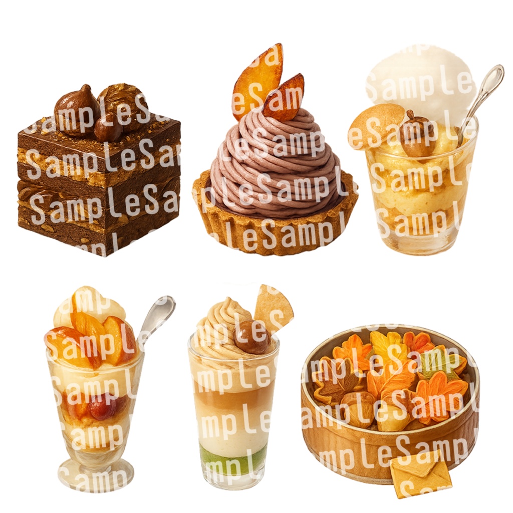 【透過済 PNG素材】秋のかわいいスイーツ素材 50枚