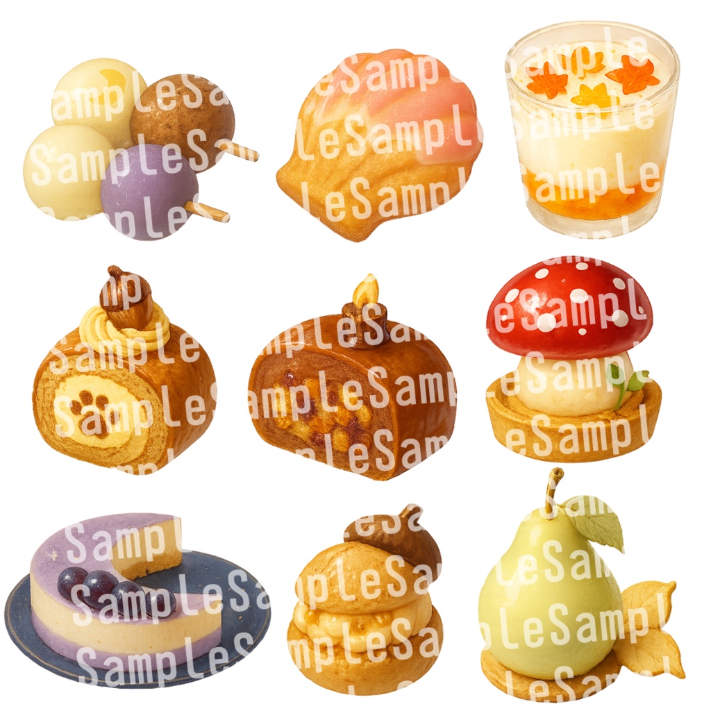 【透過済 PNG素材】秋のかわいいスイーツ素材 50枚