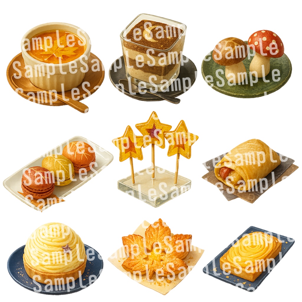 【透過済 PNG素材】秋のかわいいスイーツ素材 50枚