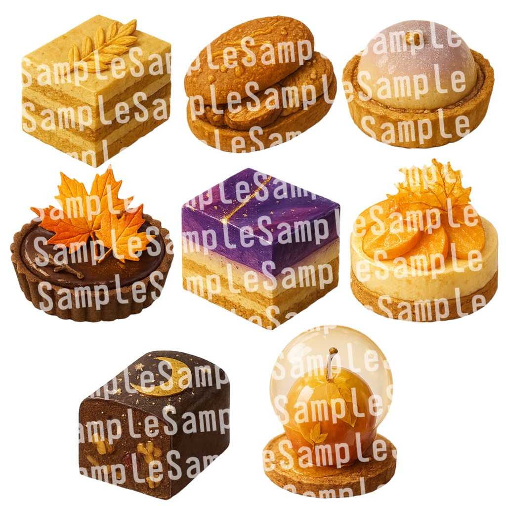 【透過済 PNG素材】秋のかわいいスイーツ素材 50枚