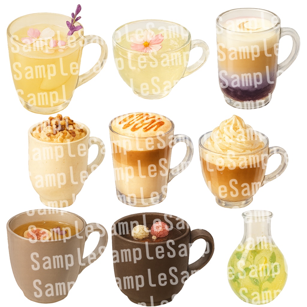 【透過済 PNG素材】秋のかわいいドリンク素材 50枚