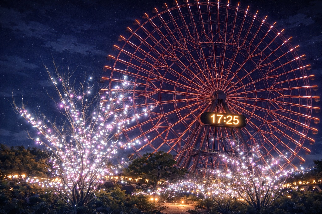 【背景素材】観覧車のある夜景｜差分6枚セット