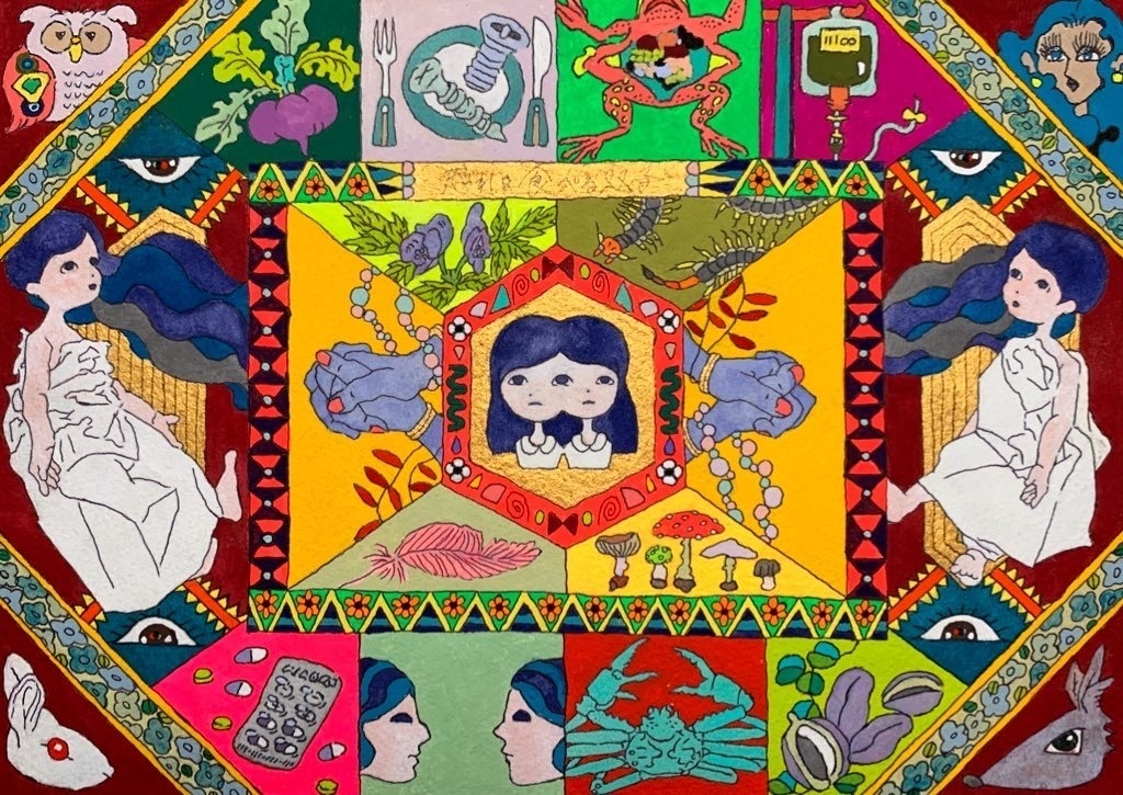 アクリル画　「恐れを食べる双子」　210×295mm  画用紙