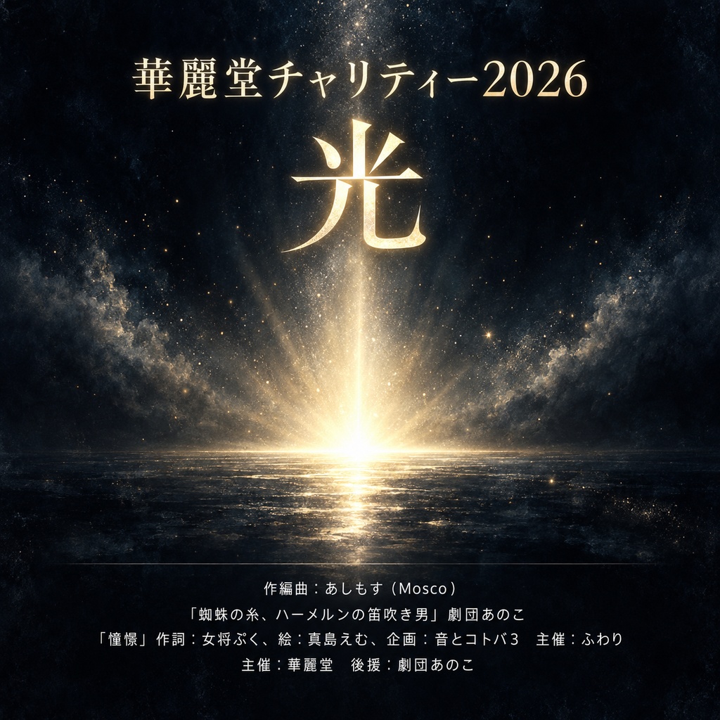 #華麗堂チャリティー2026 「光」 #劇団あのこ『蜘蛛の糸』『ハーメルンの笛吹き男』OST、#音コト3 参加曲『憧憬』※年内限定販売