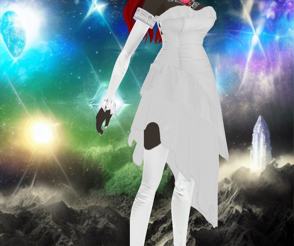 White Bride outfit Dress + Gloves + Boots