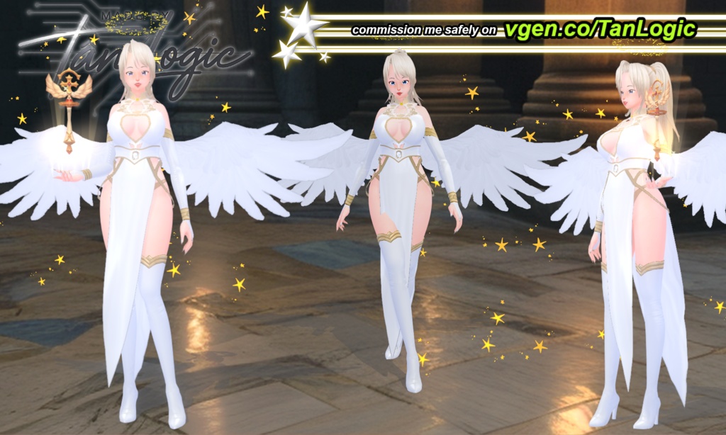 Ethereal Angel Ensemble Vroid Outfit - Wings & Halos