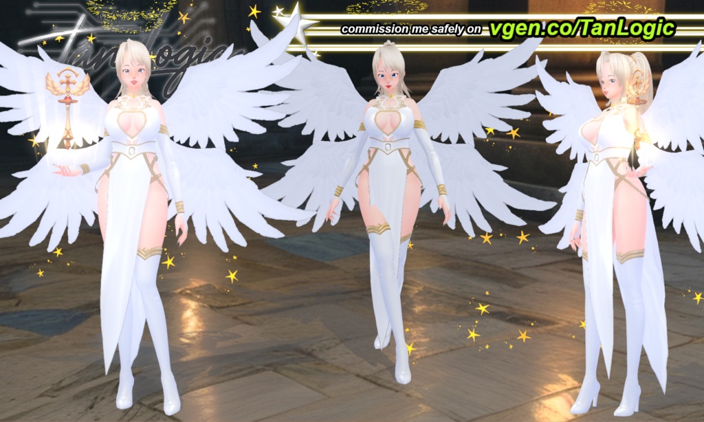 Ethereal Angel Ensemble Vroid Outfit - Wings & Halos