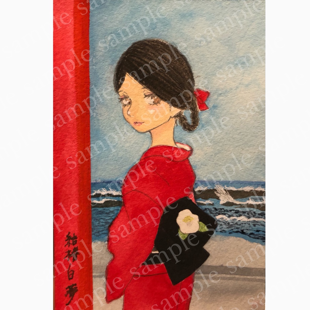 【額装原画】「青島神社にて」