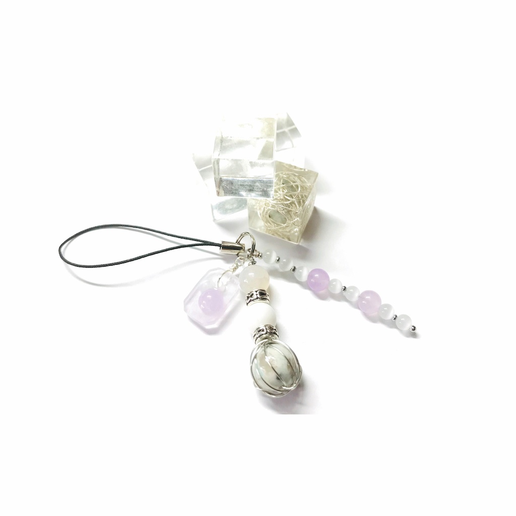 割引中!天然石ブレスレット&ストラップ(白)「モデル:極光&流星」