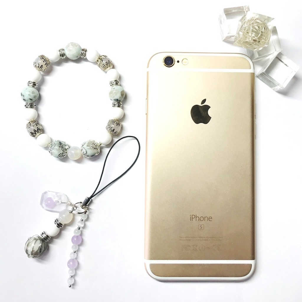 割引中!天然石ブレスレット&ストラップ(白)「モデル:極光&流星」