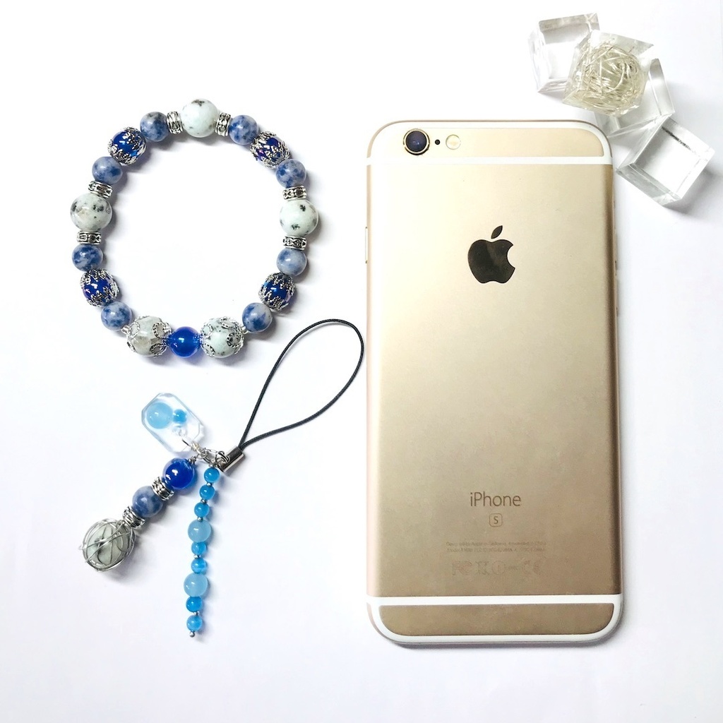 割引中!天然石ブレスレット&ストラップ(蒼)「モデル:極光&流星」