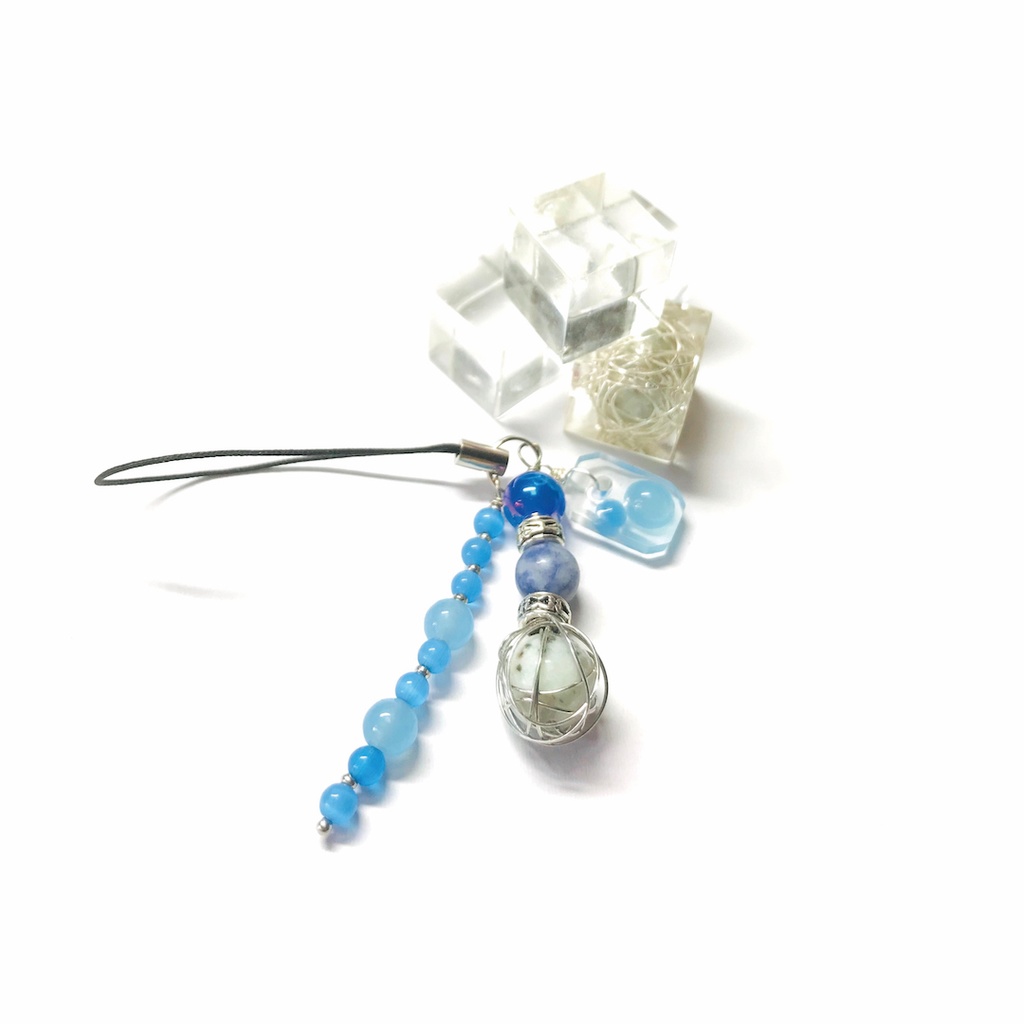 割引中!天然石ブレスレット&ストラップ(蒼)「モデル:極光&流星」