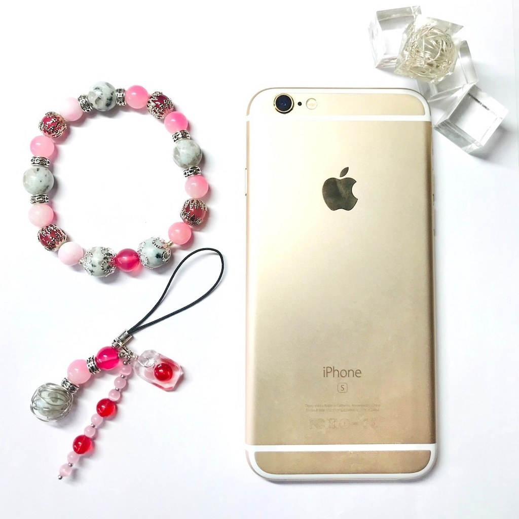 割引中!天然石ブレスレット&ストラップ(紅)「モデル:極光&流星」