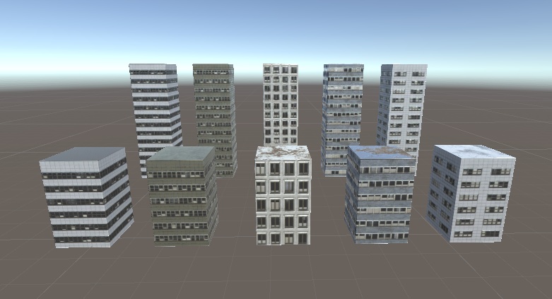 【3Dモデル】ビル(遠景用)5種 -Bill_5color-