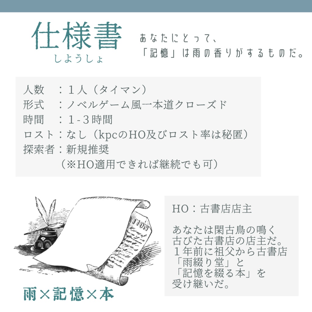 R6.12.11アプデ【coc短時間シナリオ】雨と書棚