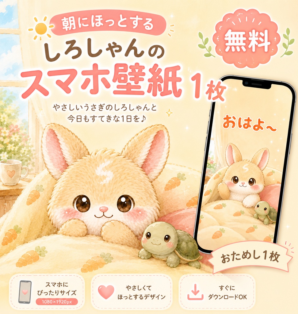 【無料】朝にほっとする しろしゃんのスマホ壁紙1枚