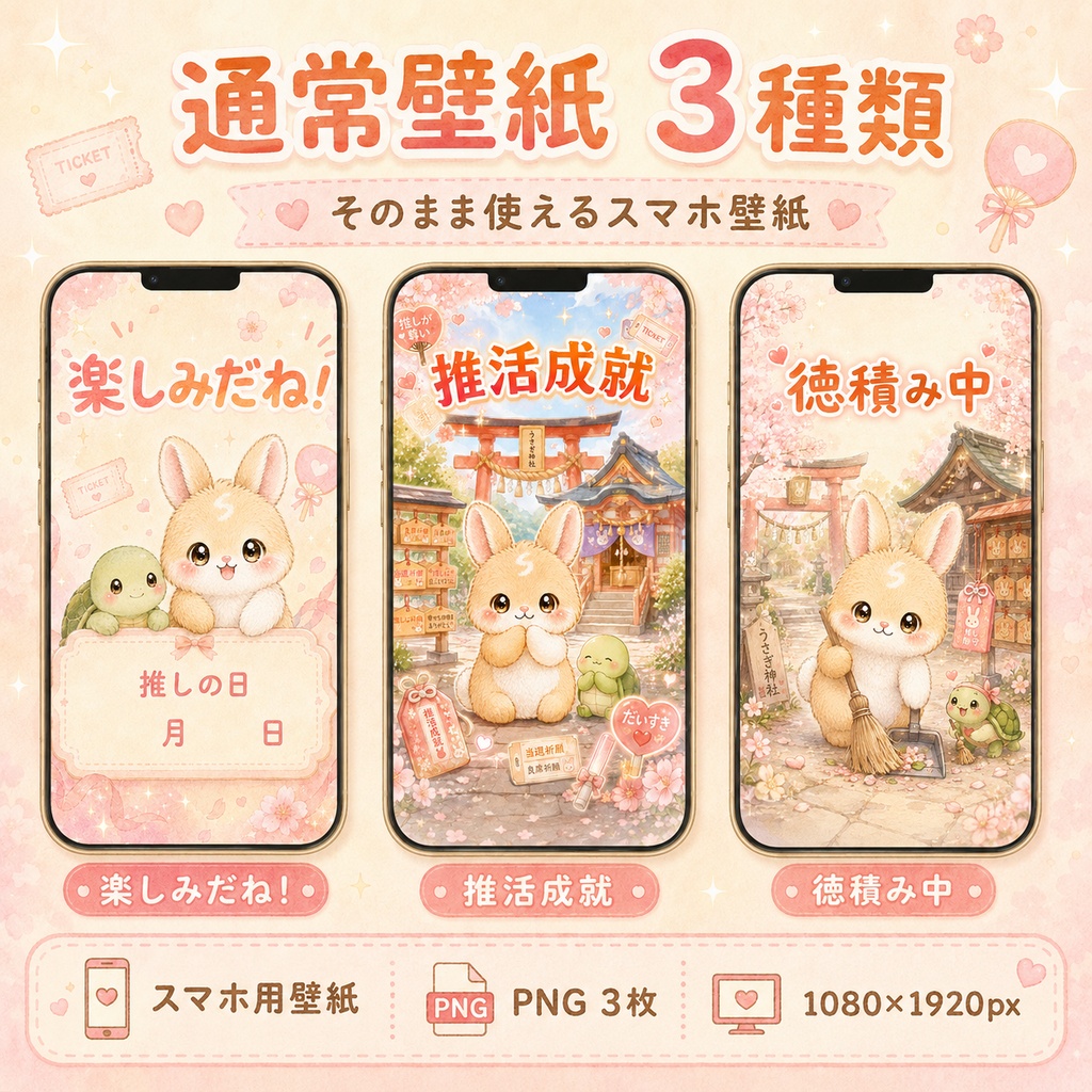 【推し活】うさぎのしろしゃんスマホ壁紙3枚+フォトフレーム2枚セット
