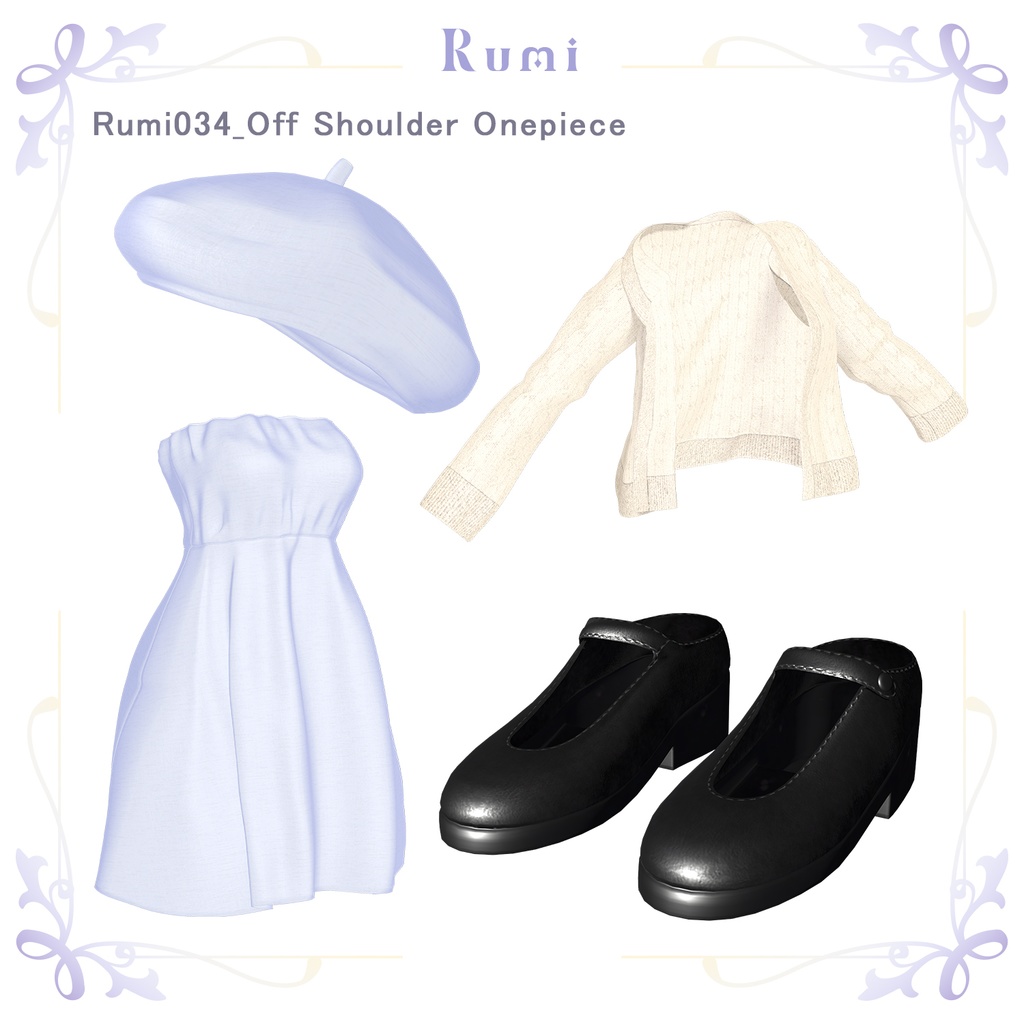 【PB】【 5アバター対応】 Off Shoulder Onepiece 【VRChat想定】