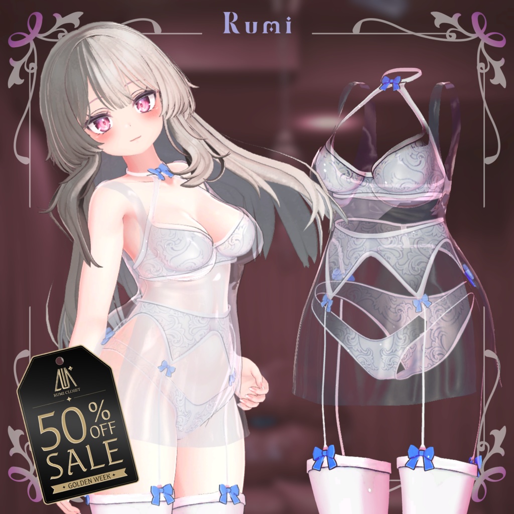 🎉 GOLDEN WEEK 50% SALE 🎉【PB】【4アバター対応】 pure slip lingerie 【VRChat想定】