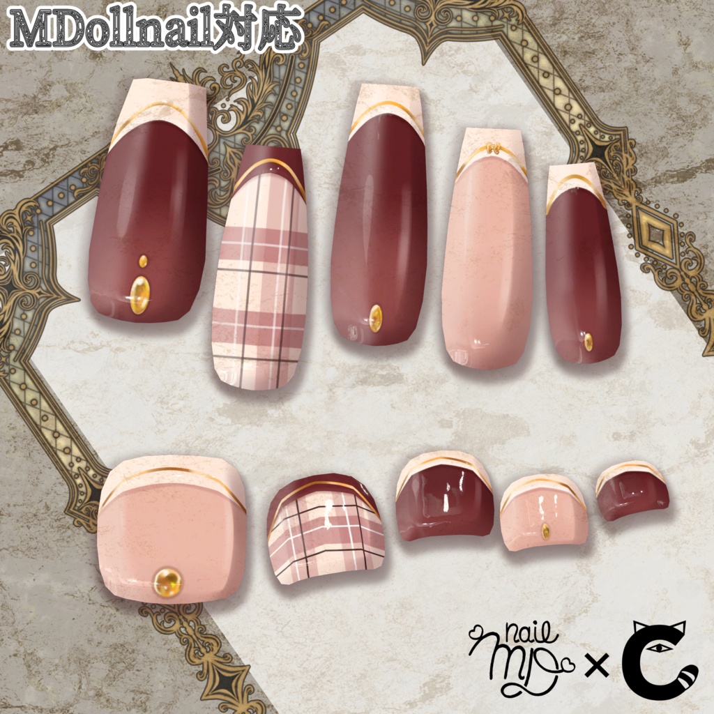 【MDollnail対応】クラシカルネイル全4色【ＶＲＣＨＡＴ向けネイルチップ】