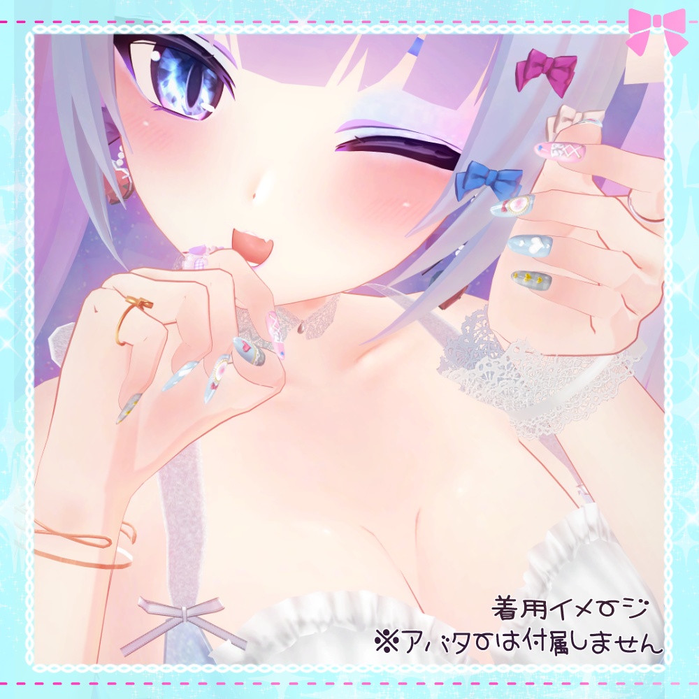 【MDollnail対応】ガーリーネイル全4色【VRCHAT向けネイルチップ】