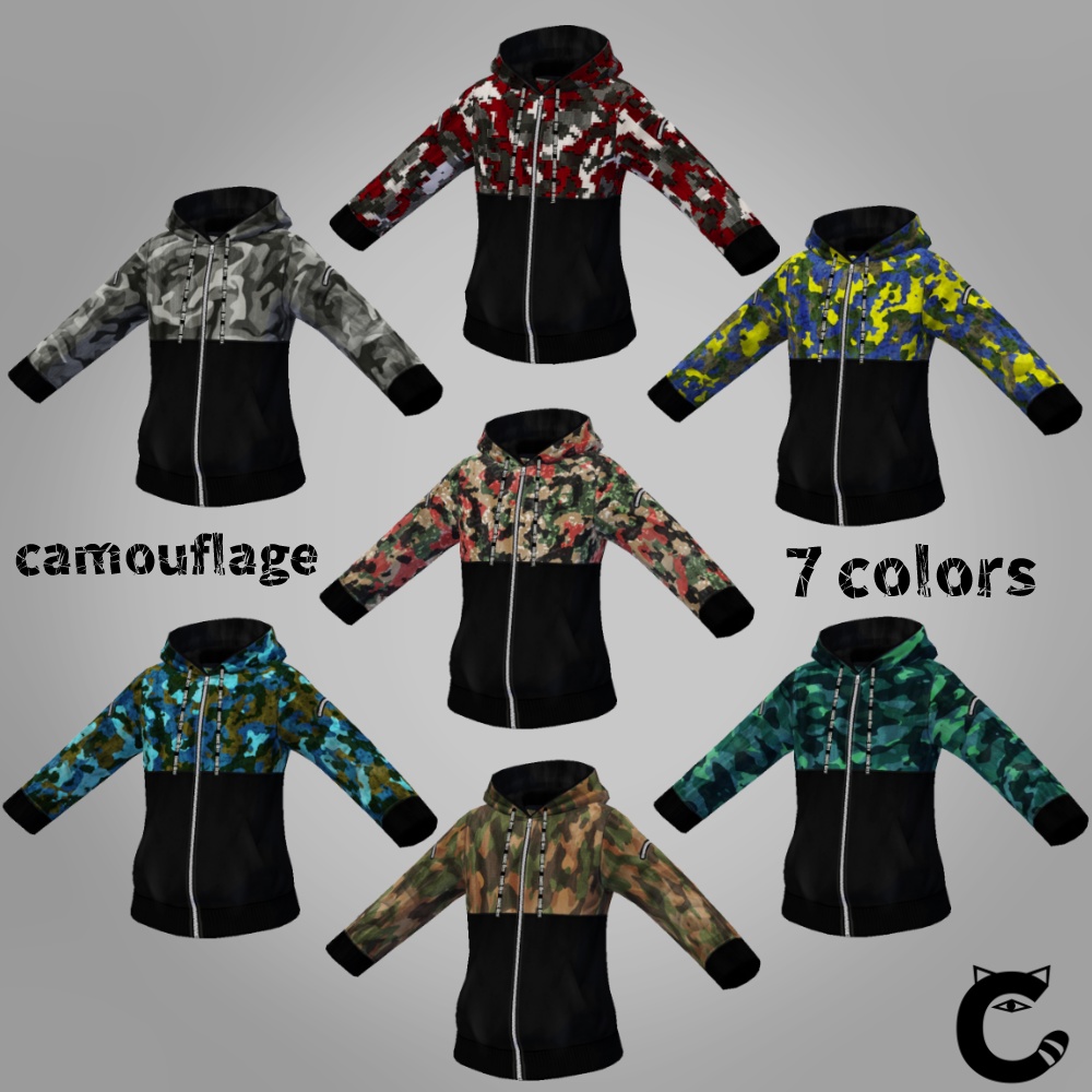 【VROIDテクスチャ】【無料あり】切り替え柄パーカーと愉快なおまけ達