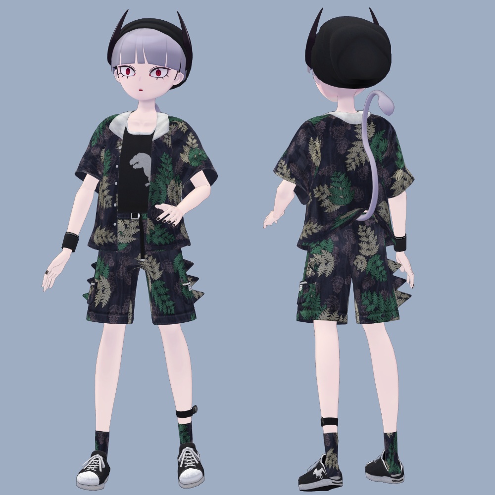 【VRC想定髪型・衣装】だいなみっく!ダイナソー衣装セット&刈上げマッシュヘア-bowl hair-【複数アバター対応】