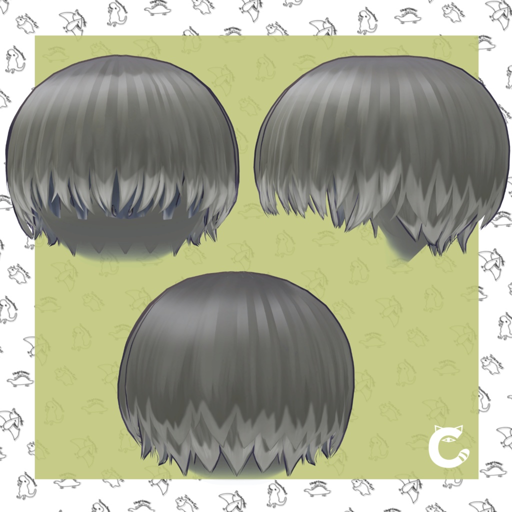 【VRC想定髪型・衣装】だいなみっく!ダイナソー衣装セット&刈上げマッシュヘア-bowl hair-【複数アバター対応】