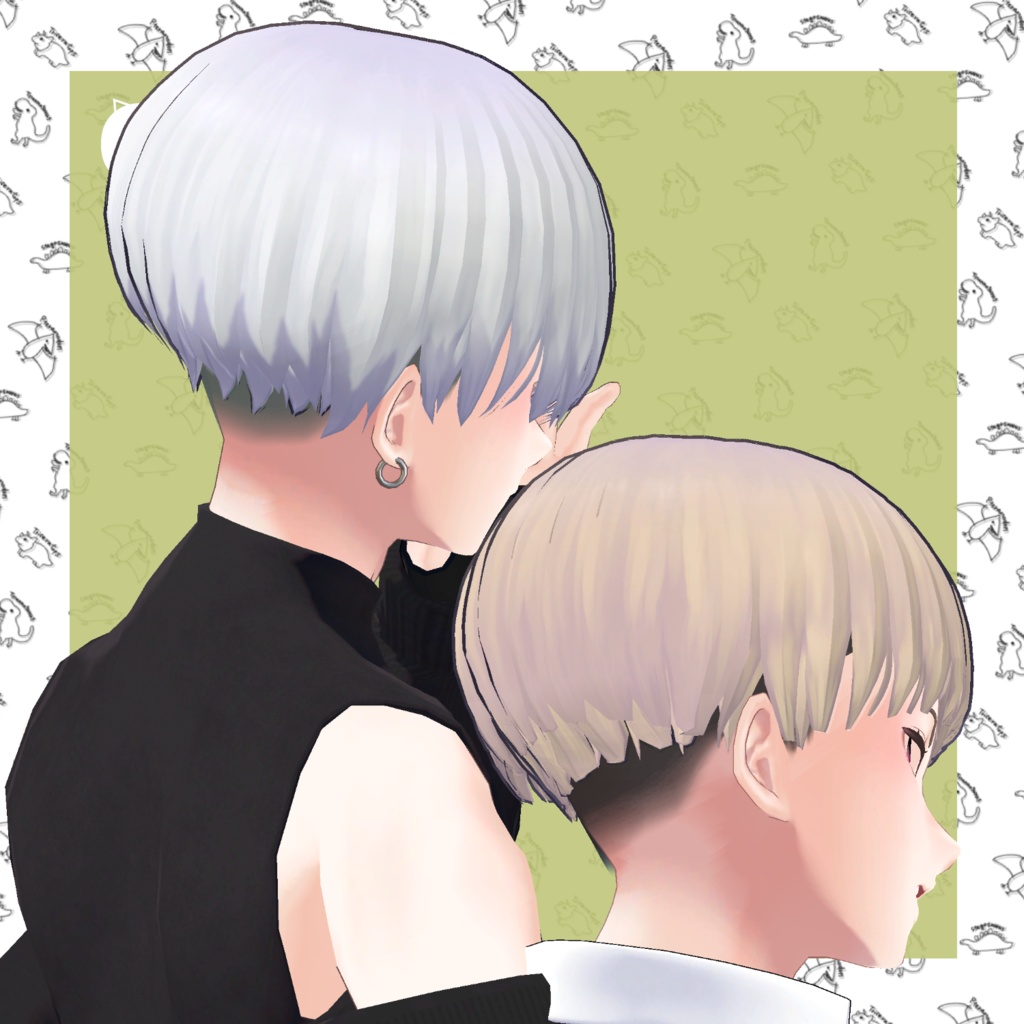 【VRC想定髪型・衣装】だいなみっく!ダイナソー衣装セット&刈上げマッシュヘア-bowl hair-【複数アバター対応】