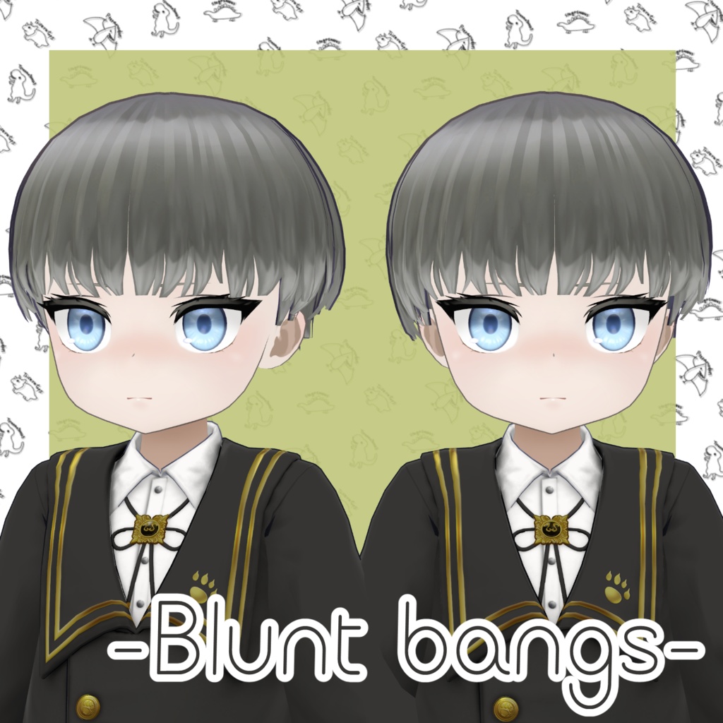 【VRC想定髪型・衣装】だいなみっく!ダイナソー衣装セット&刈上げマッシュヘア-bowl hair-【複数アバター対応】