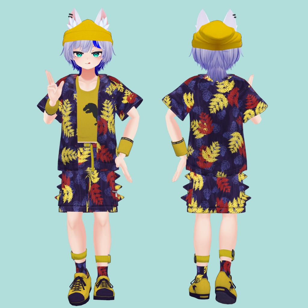 【VRC想定髪型・衣装】だいなみっく!ダイナソー衣装セット&刈上げマッシュヘア-bowl hair-【複数アバター対応】