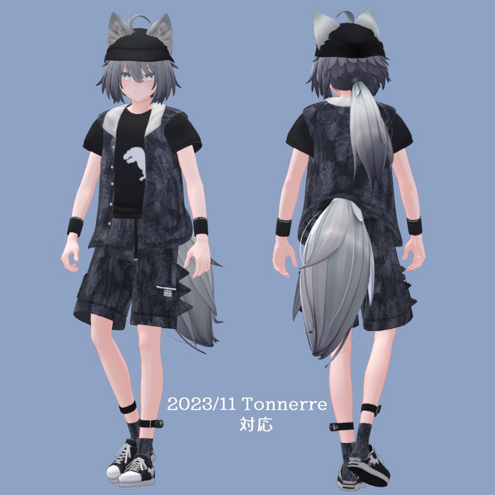 【VRC想定髪型・衣装】だいなみっく!ダイナソー衣装セット&刈上げマッシュヘア-bowl hair-【複数アバター対応】