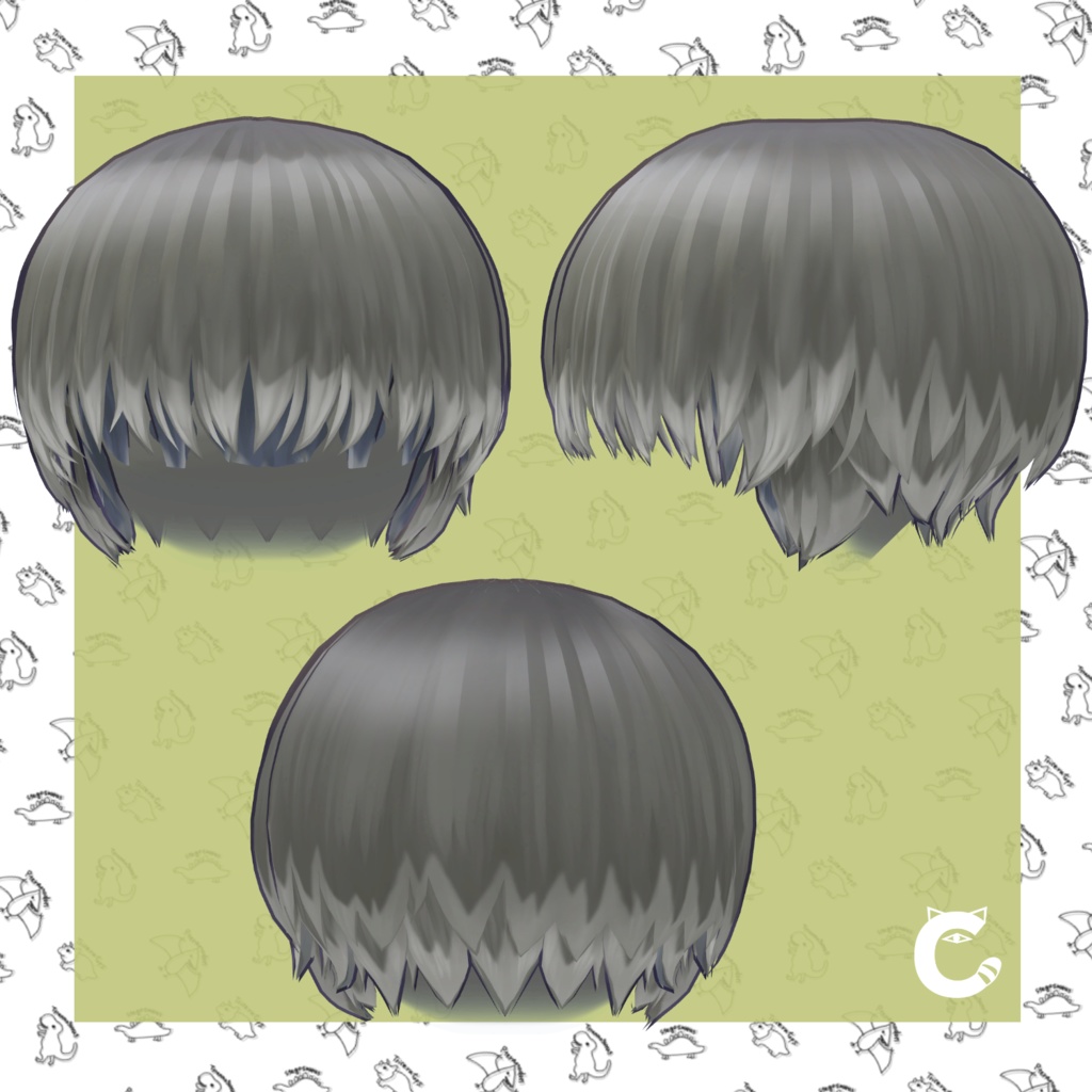 【VRC想定髪型・衣装】だいなみっく!ダイナソー衣装セット&刈上げマッシュヘア-bowl hair-【複数アバター対応】