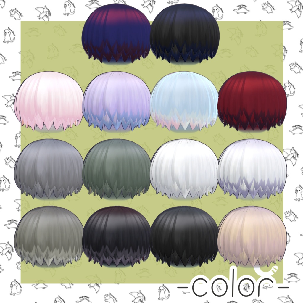 【VRC想定髪型・衣装】だいなみっく!ダイナソー衣装セット&刈上げマッシュヘア-bowl hair-【複数アバター対応】