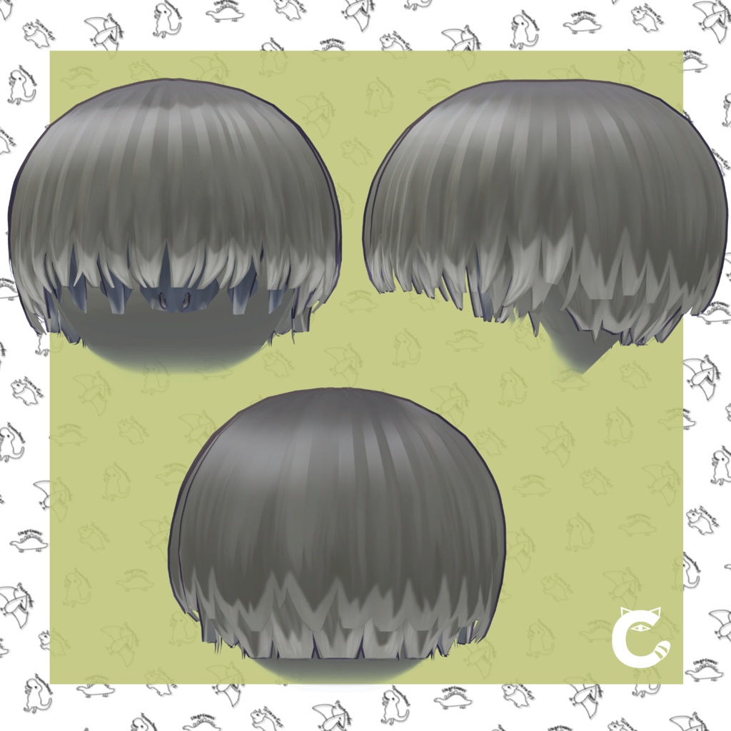 【VRC想定髪型・衣装】だいなみっく!ダイナソー衣装セット&刈上げマッシュヘア-bowl hair-【複数アバター対応】